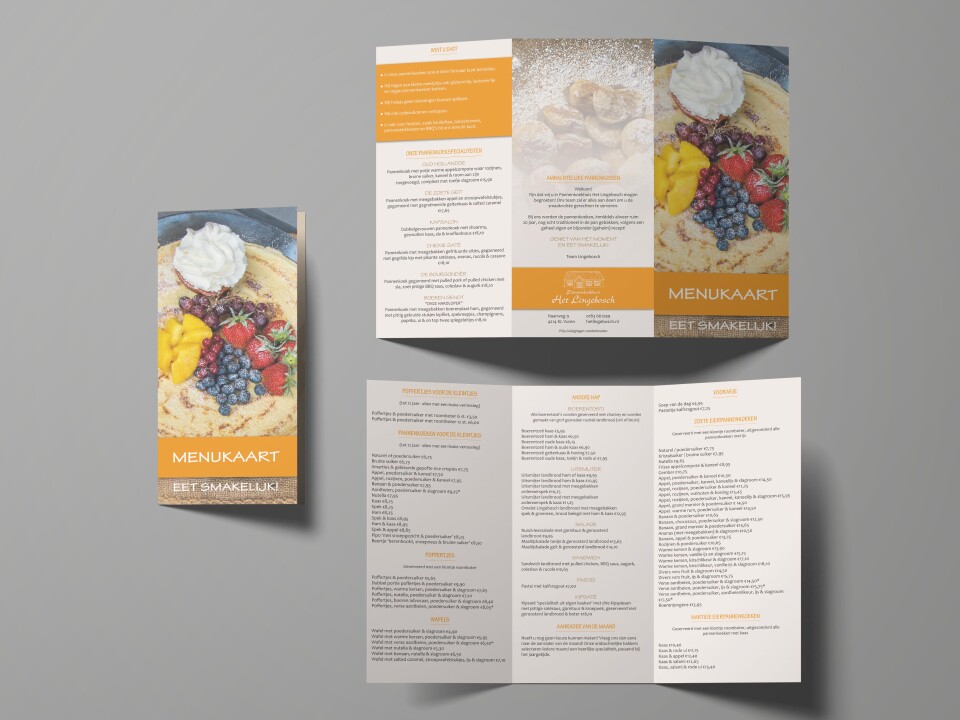 Menukaarten printen voor Pannenkoekenbakker het Lingebosch